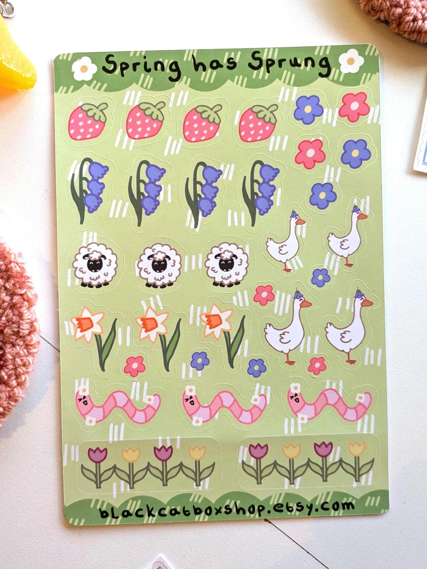 Spring Has Sprung Sticker Sheet- Spring Stickers, Floral Stickers, Gardening Stickers, Worm Stickers, Duck Stickers, Strawberry Stickers
