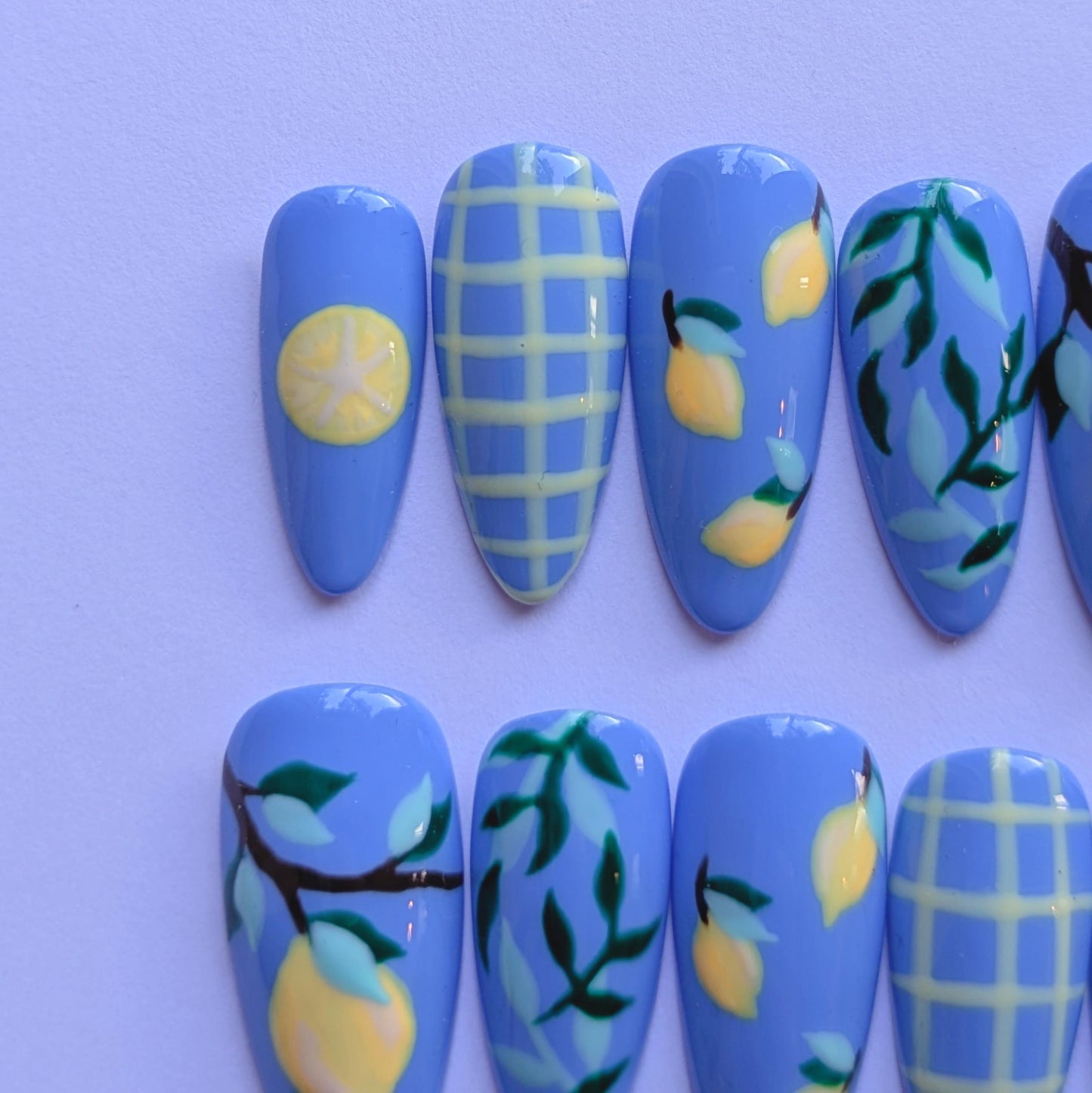 Lemon Tree Press on Nails-Hand painted Nails, Cute nails, Kawaii Nails, Sanrio Nails, Kawaii Press on, Gel Press On Nails, Pastel