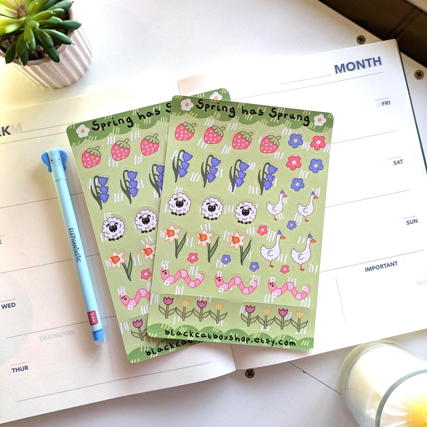 Spring Has Sprung Sticker Sheet- Spring Stickers, Floral Stickers, Gardening Stickers, Worm Stickers, Duck Stickers, Strawberry Stickers