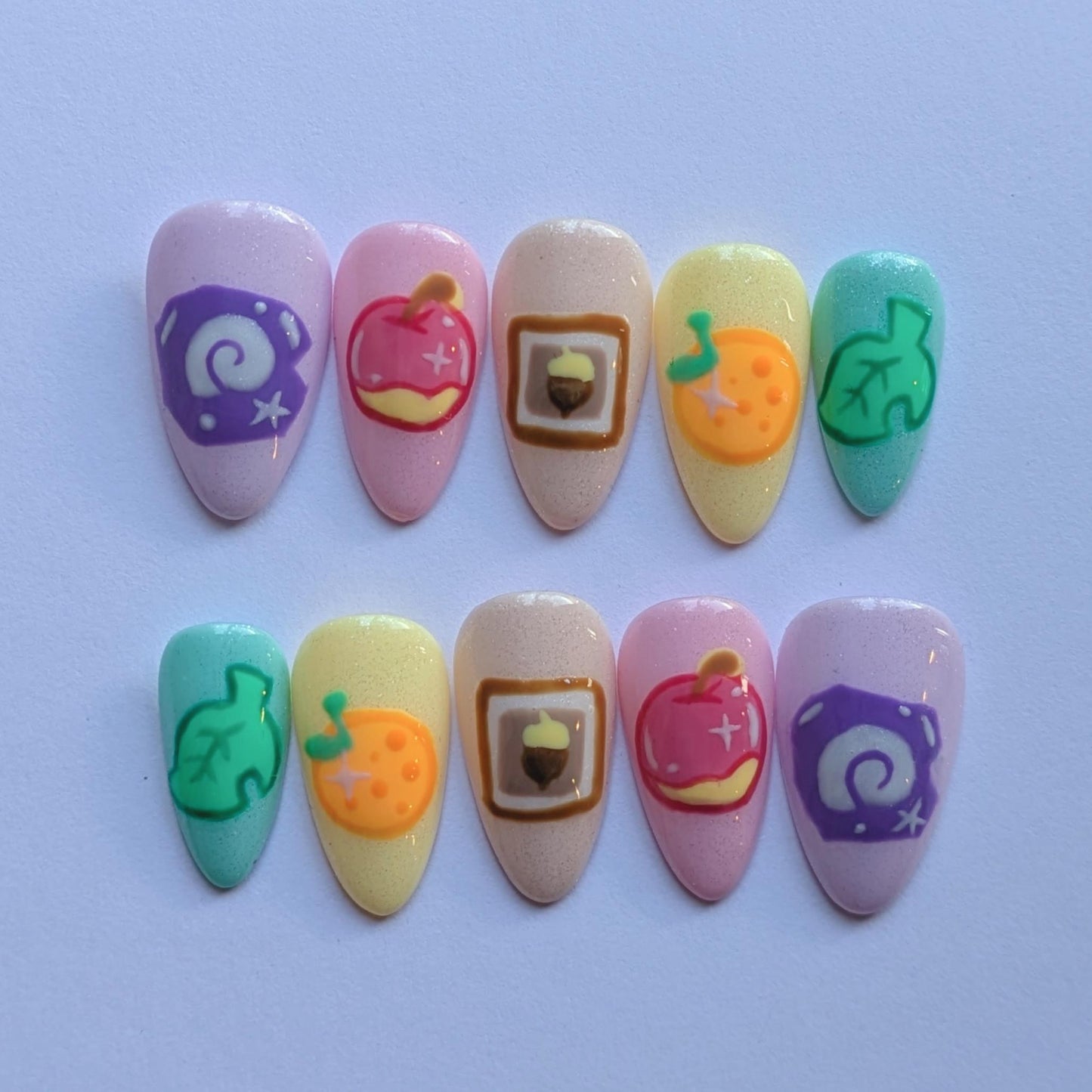 Pastel ACNH Press on Nails-Hand painted Nails, Animal Crossing, Kawaii Nails, Nintendo Gamer, Kawaii Press on, Gel Press On Nails, Pastel