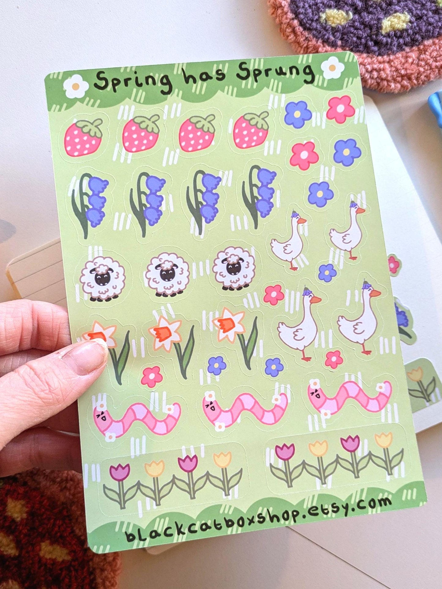 Spring Has Sprung Sticker Sheet- Spring Stickers, Floral Stickers, Gardening Stickers, Worm Stickers, Duck Stickers, Strawberry Stickers