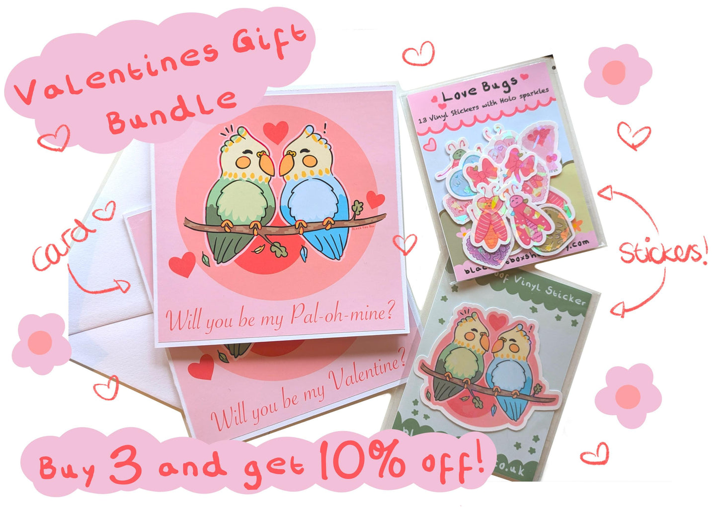 Love Bugs Vinyl Sticker Pack- Waterproof Stickers, Valentines Stickers, Galentines, Palentines, LGBTQ Valentines, Kawaii Stickers