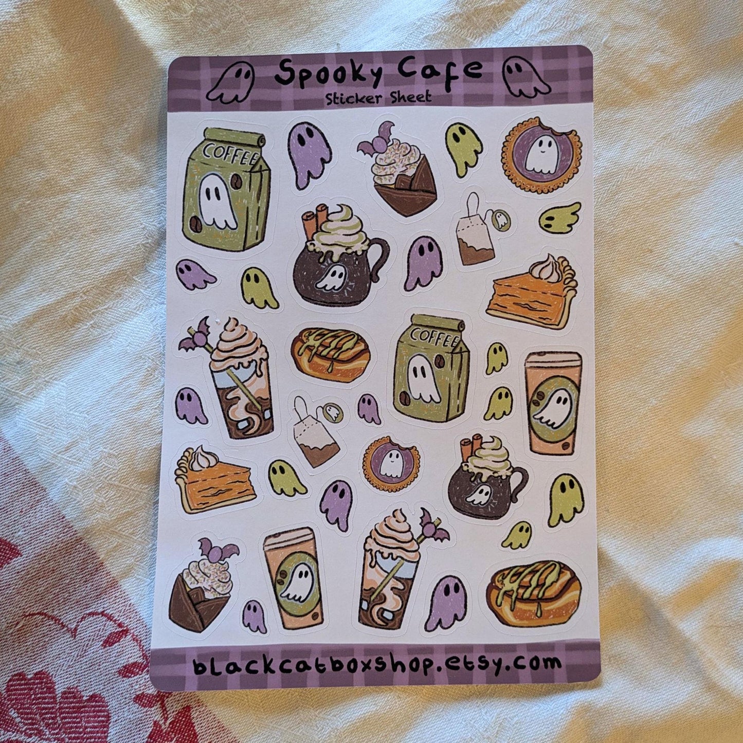 Spooky Café Sticker Sheet- Halloween stickers, Spooky Stickers, Ghost Stickers, Coffee Shop Stickers, Scrapbooking, Journaling, Kawaii