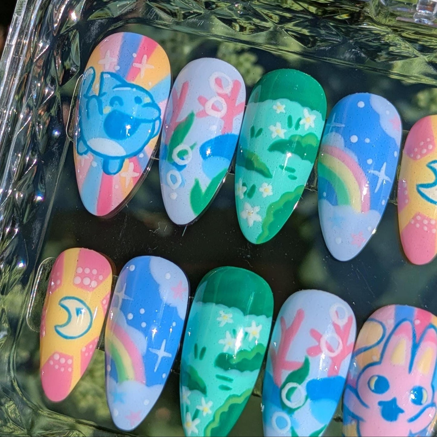 Tamagotchi Paradise Press on Nails-Hand painted Nails, Cute nails, Kawaii Nails, Geeky Nails, Kawaii Press on, Gel Press On Nails, Pastel