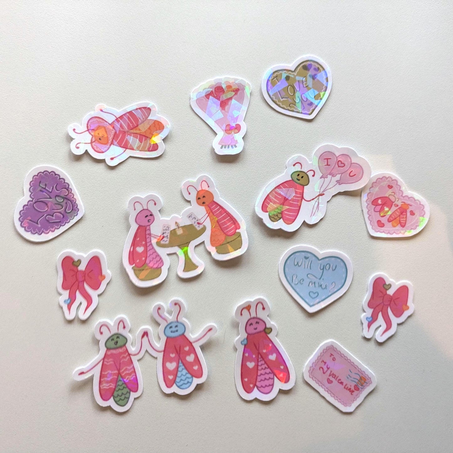 Love Bugs Vinyl Sticker Pack- Waterproof Stickers, Valentines Stickers, Galentines, Palentines, LGBTQ Valentines, Kawaii Stickers