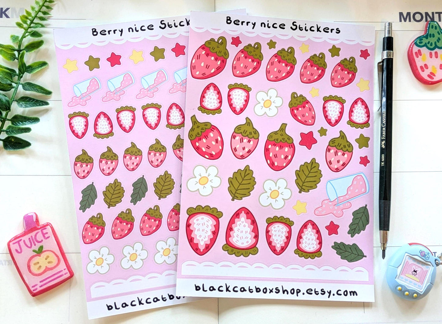 Berry Nice Sticker Sheets- Spring Stickers, Floral Stickers, Gardening Stickers, Strawberry Stickers, Kawaii Stickers, Journal Stickers
