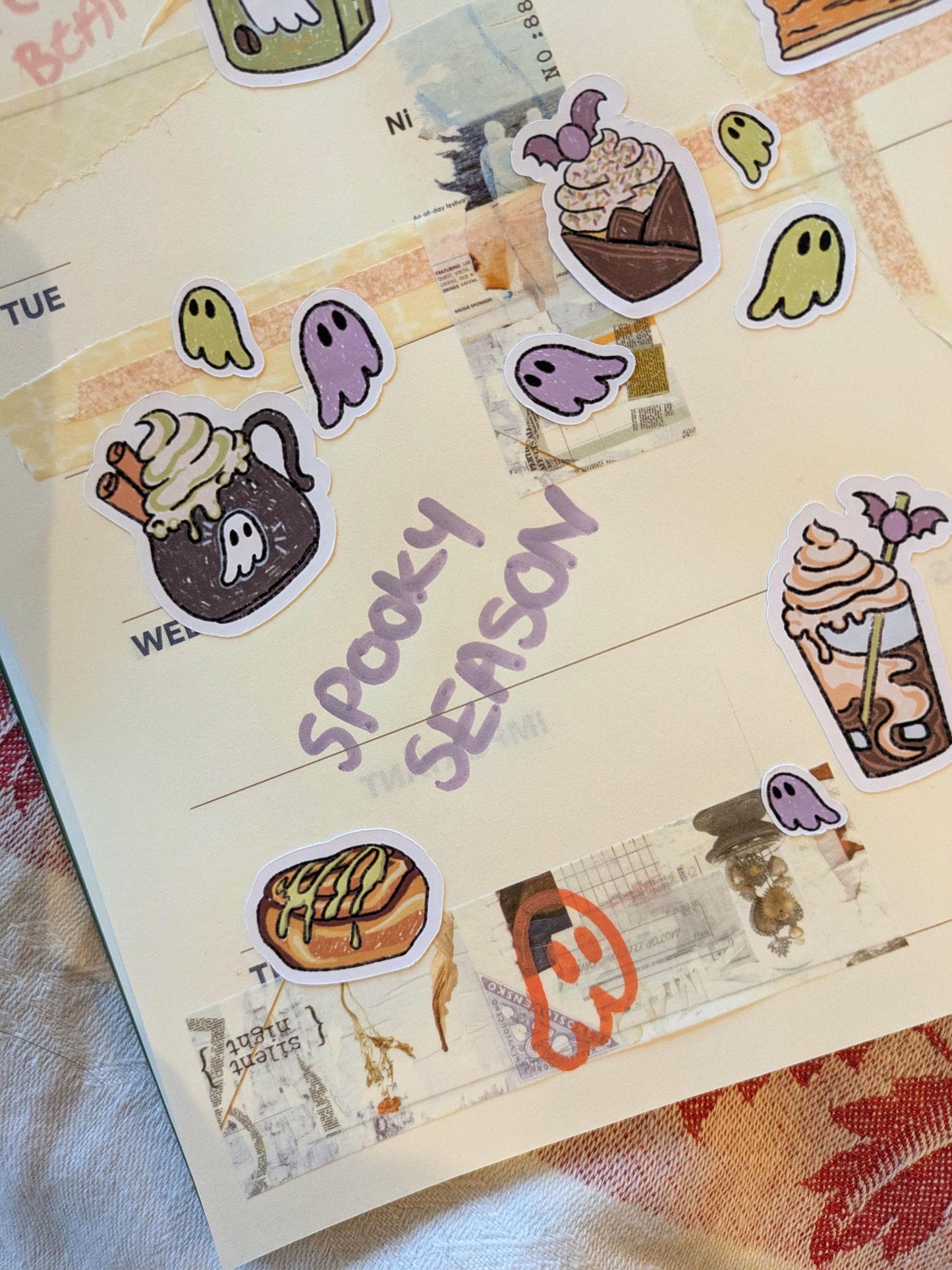 Spooky Café Sticker Sheet- Halloween stickers, Spooky Stickers, Ghost Stickers, Coffee Shop Stickers, Scrapbooking, Journaling, Kawaii