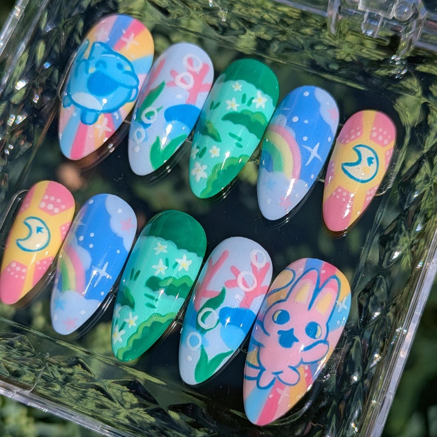Tamagotchi Paradise Press on Nails-Hand painted Nails, Cute nails, Kawaii Nails, Geeky Nails, Kawaii Press on, Gel Press On Nails, Pastel