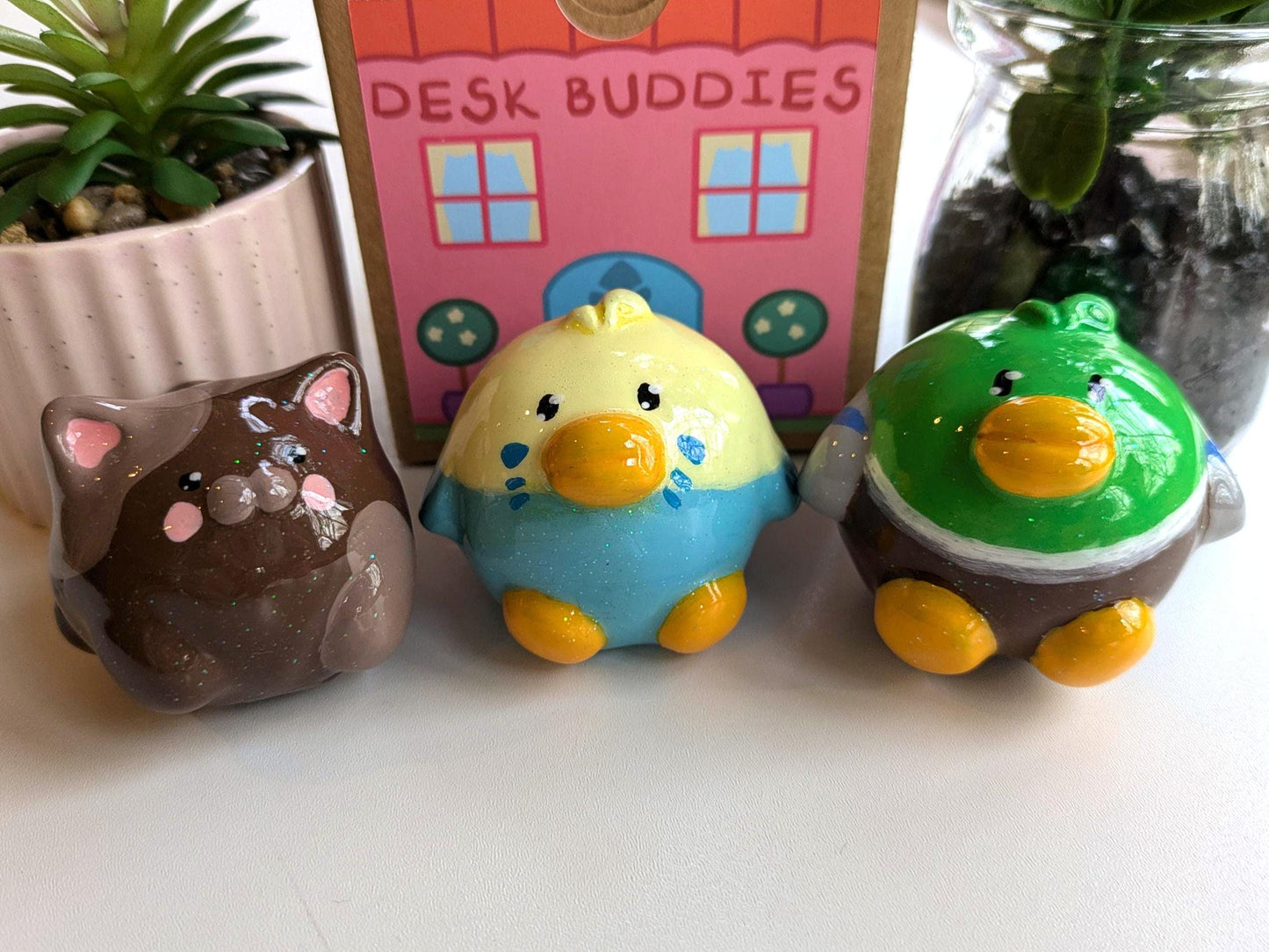 Desk Buddies- Desk Friend, Desk Buddy, Shelf Ornament, Office Ornament, Kawaii Figurine, Cute Figurine, Worry Pet, Hand made, Clay Pet