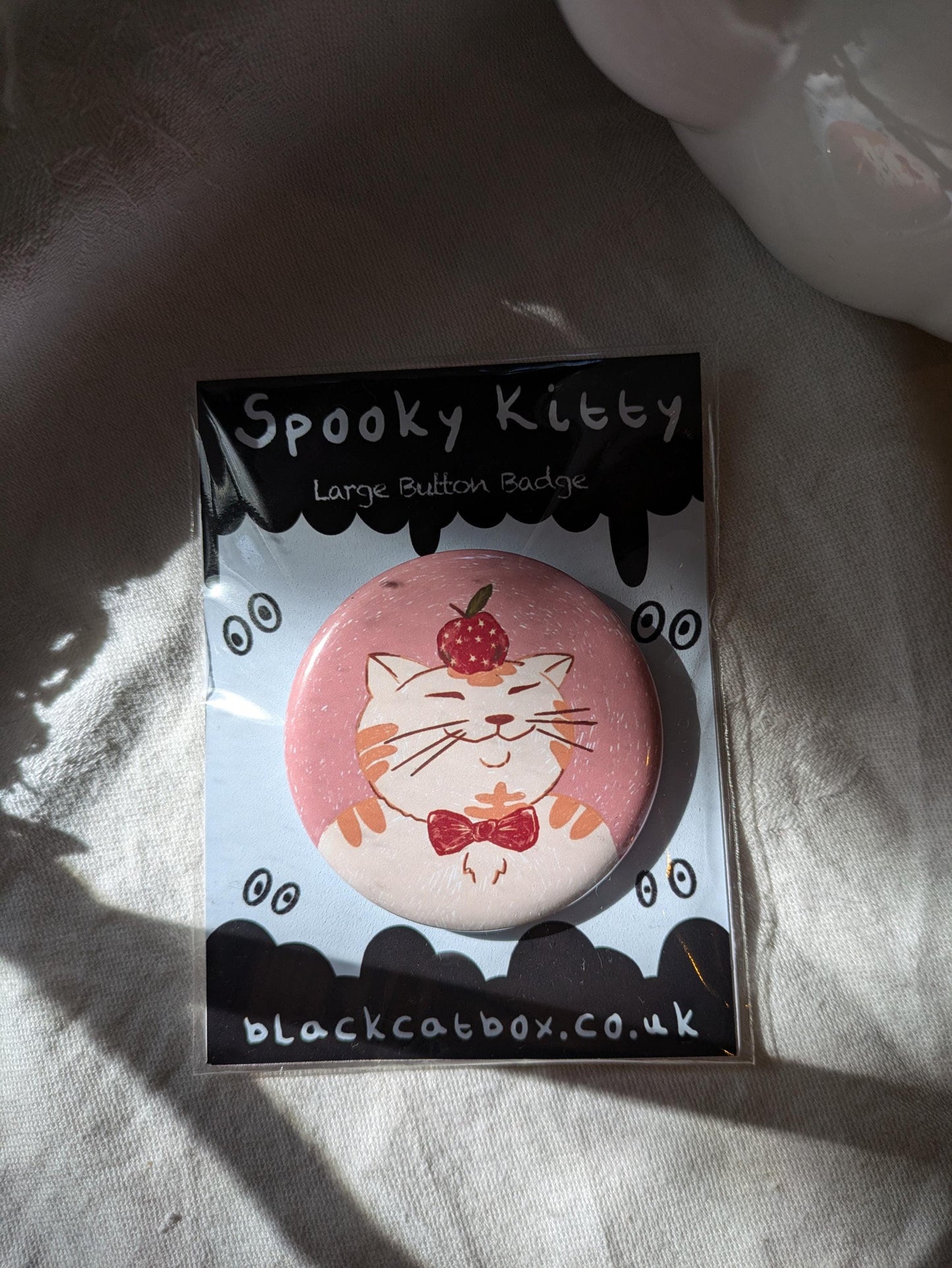 Spooky Kitty Button Badges- Large Badge, Cute Button Badge, Spooky Season, Halloween Badge, Halloween Pin, Kawaii Button Badge
