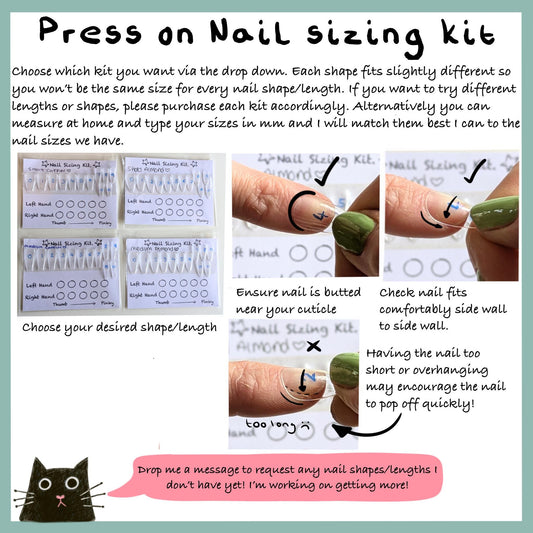 Nail Sizing Kit- Hand painted Nails, Nail sizing Kit, Gel Press On Nails