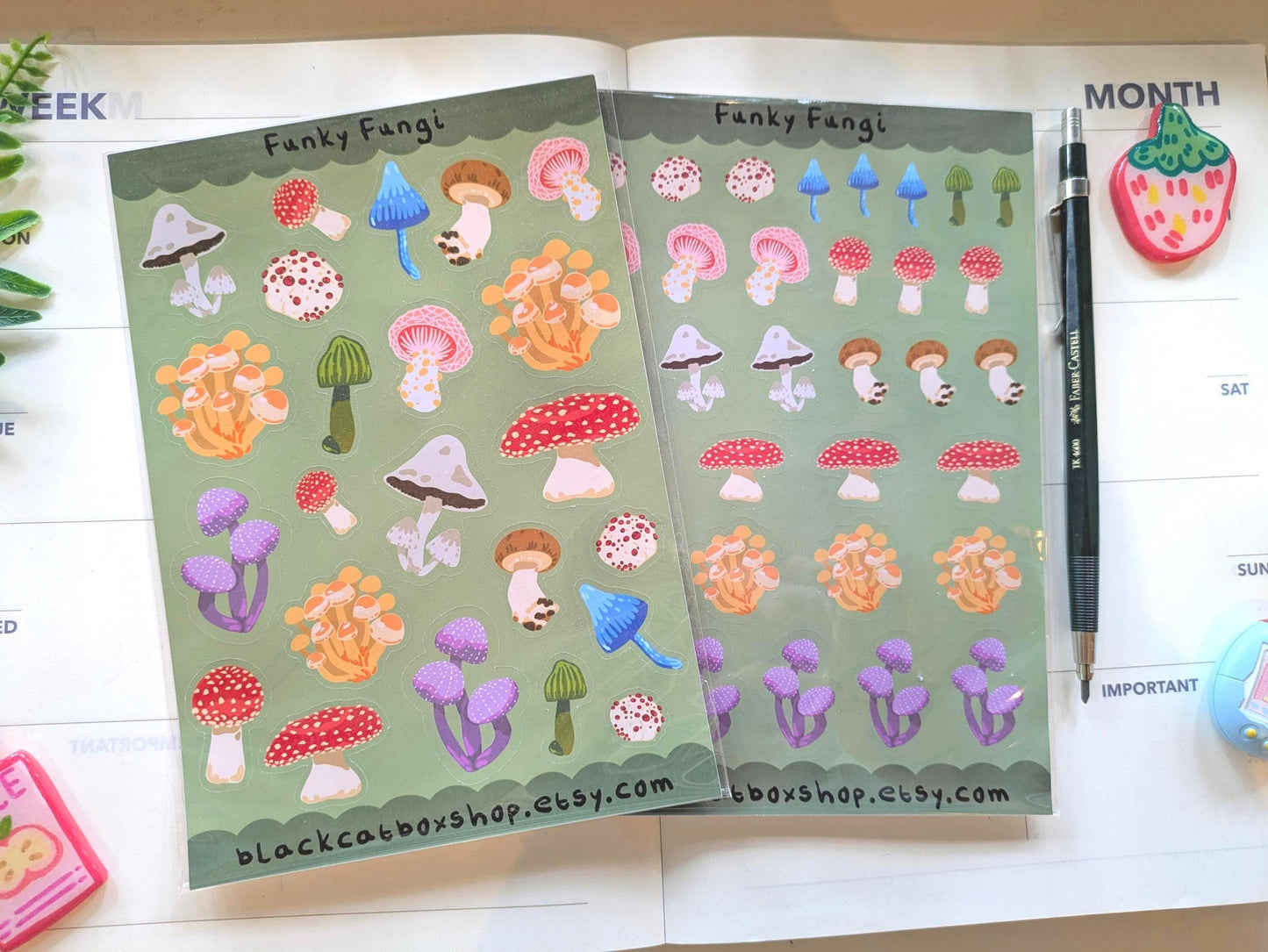 Funky Fungi Sticker Sheets- Mushroom Sticker Sheet, Fungi Stickers, Forest Stickers, Toadstool Stickers, Kawaii Stickers, Journal Stickers