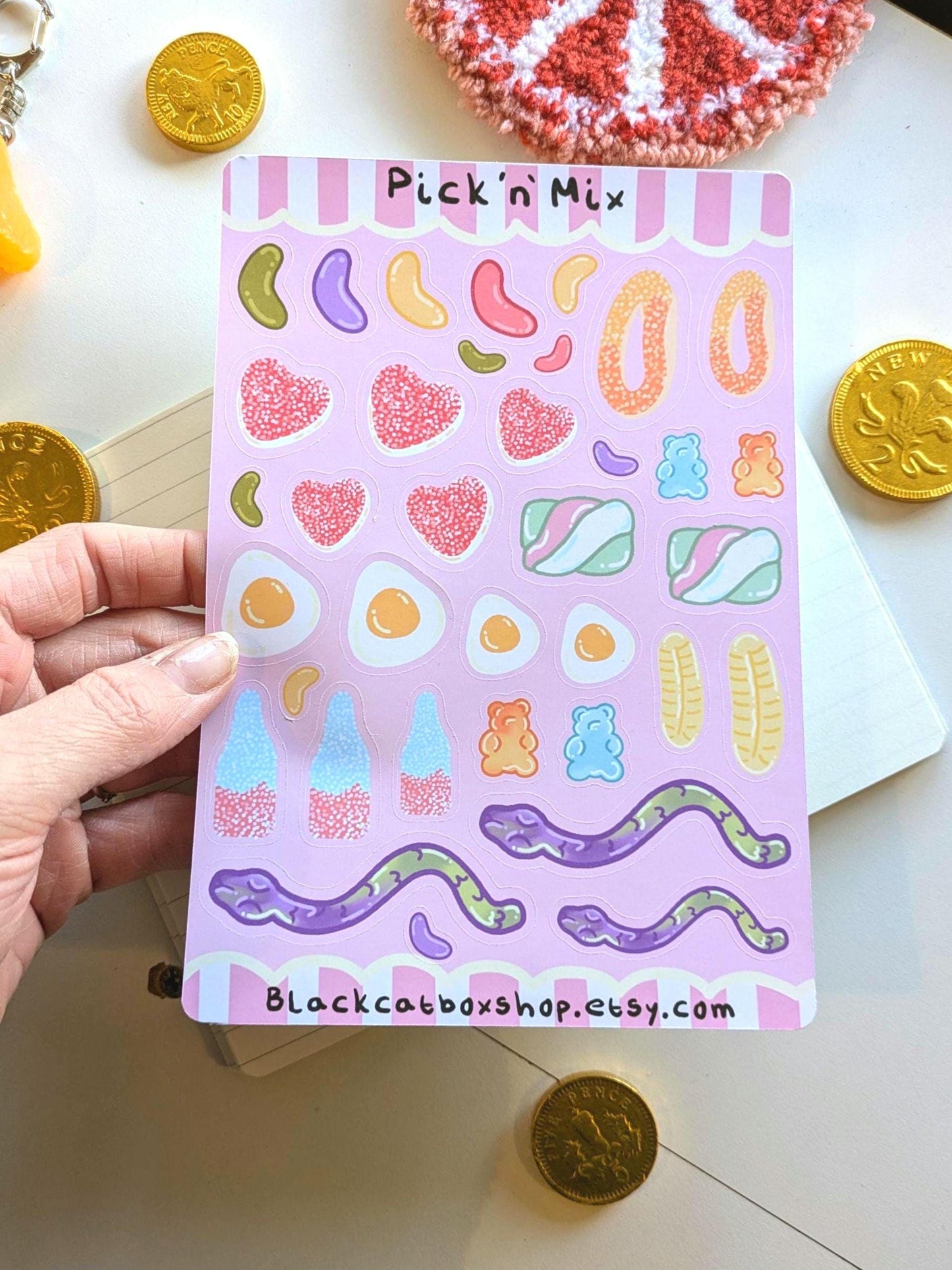 Pick N Mix Sticker Sheet- Sweet Shop Stickers, Candy Stickers, Kawaii Stickers, Journaling, Scrapbooking, Kids Craft, Planner Stickers
