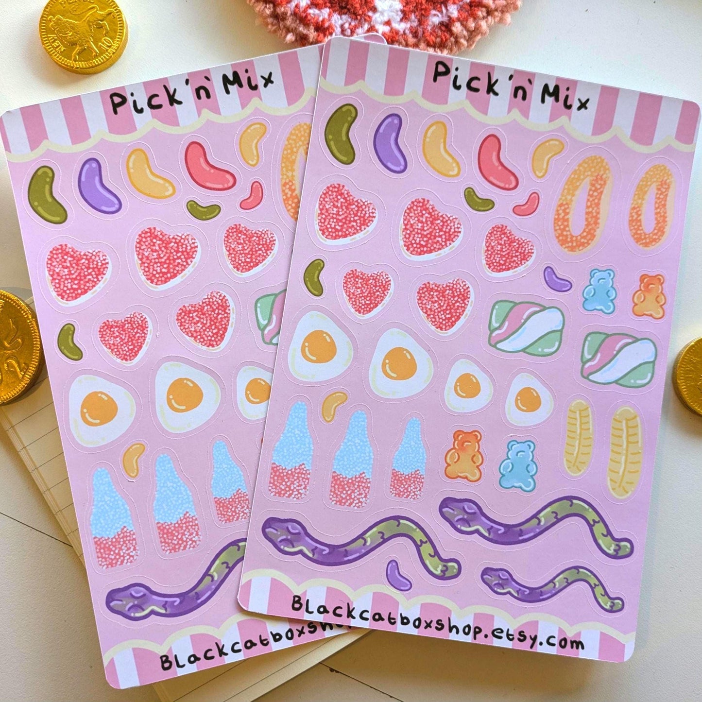 Pick N Mix Sticker Sheet- Sweet Shop Stickers, Candy Stickers, Kawaii Stickers, Journaling, Scrapbooking, Kids Craft, Planner Stickers