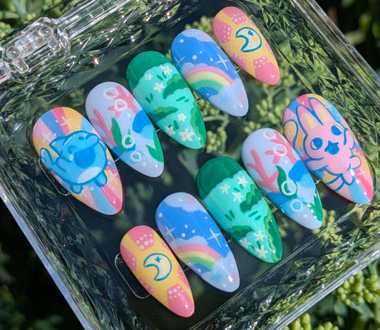 Tamagotchi Paradise Press on Nails-Hand painted Nails, Cute nails, Kawaii Nails, Geeky Nails, Kawaii Press on, Gel Press On Nails, Pastel