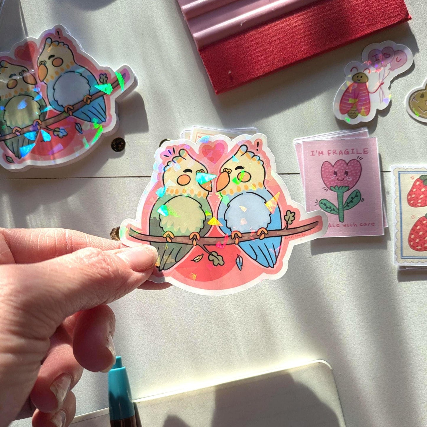 Love Birds Waterproof Vinyl Sticker- Valentines Day, Galentines Gift, Palentines Gift, Valentines Gift, Kawaii Stickers, LGBTQ Valentines