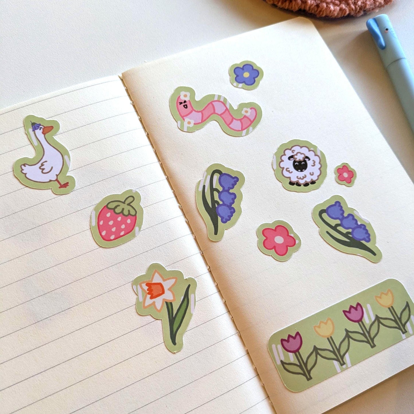 Spring Has Sprung Sticker Sheet- Spring Stickers, Floral Stickers, Gardening Stickers, Worm Stickers, Duck Stickers, Strawberry Stickers