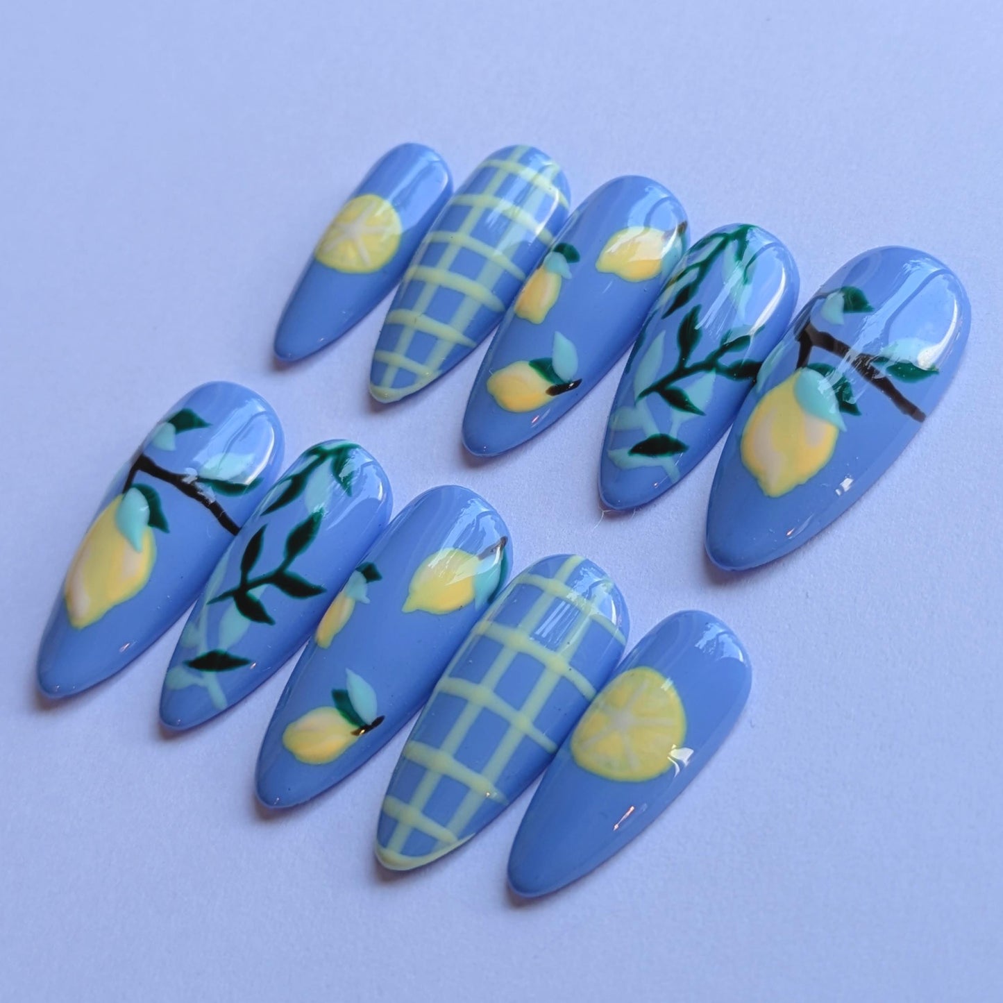 Lemon Tree Press on Nails-Hand painted Nails, Cute nails, Kawaii Nails, Sanrio Nails, Kawaii Press on, Gel Press On Nails, Pastel