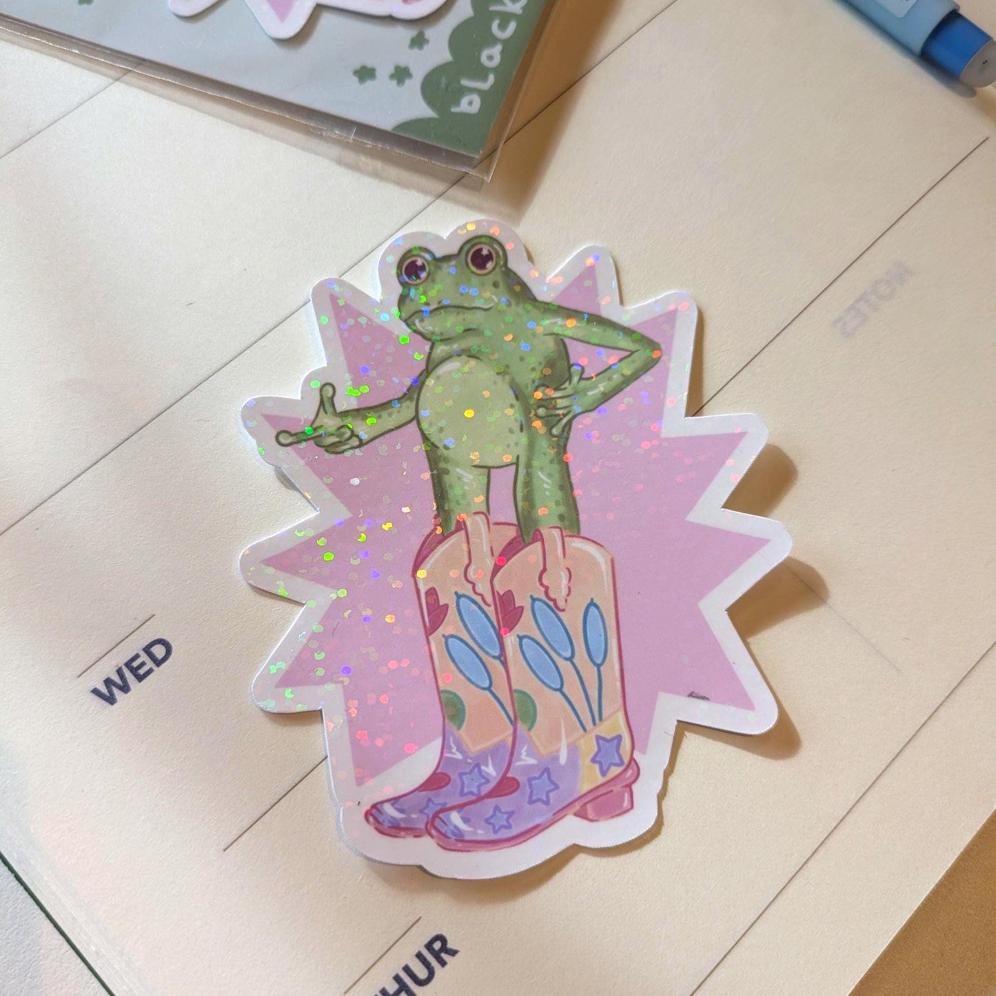 Cowboy frog waterproof Vinyl Sticker- kawaii sticker, laptop sticker, journal sticker, Frog sticker, Cowboy sticker