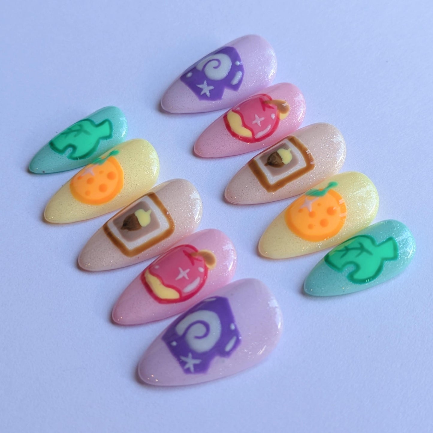 Pastel ACNH Press on Nails-Hand painted Nails, Animal Crossing, Kawaii Nails, Nintendo Gamer, Kawaii Press on, Gel Press On Nails, Pastel