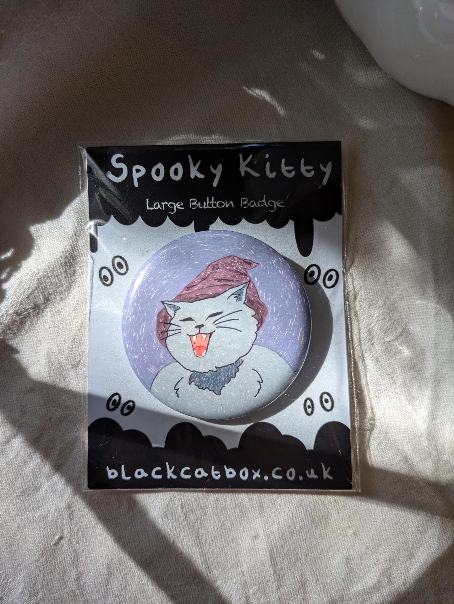 Spooky Kitty Button Badges- Large Badge, Cute Button Badge, Spooky Season, Halloween Badge, Halloween Pin, Kawaii Button Badge
