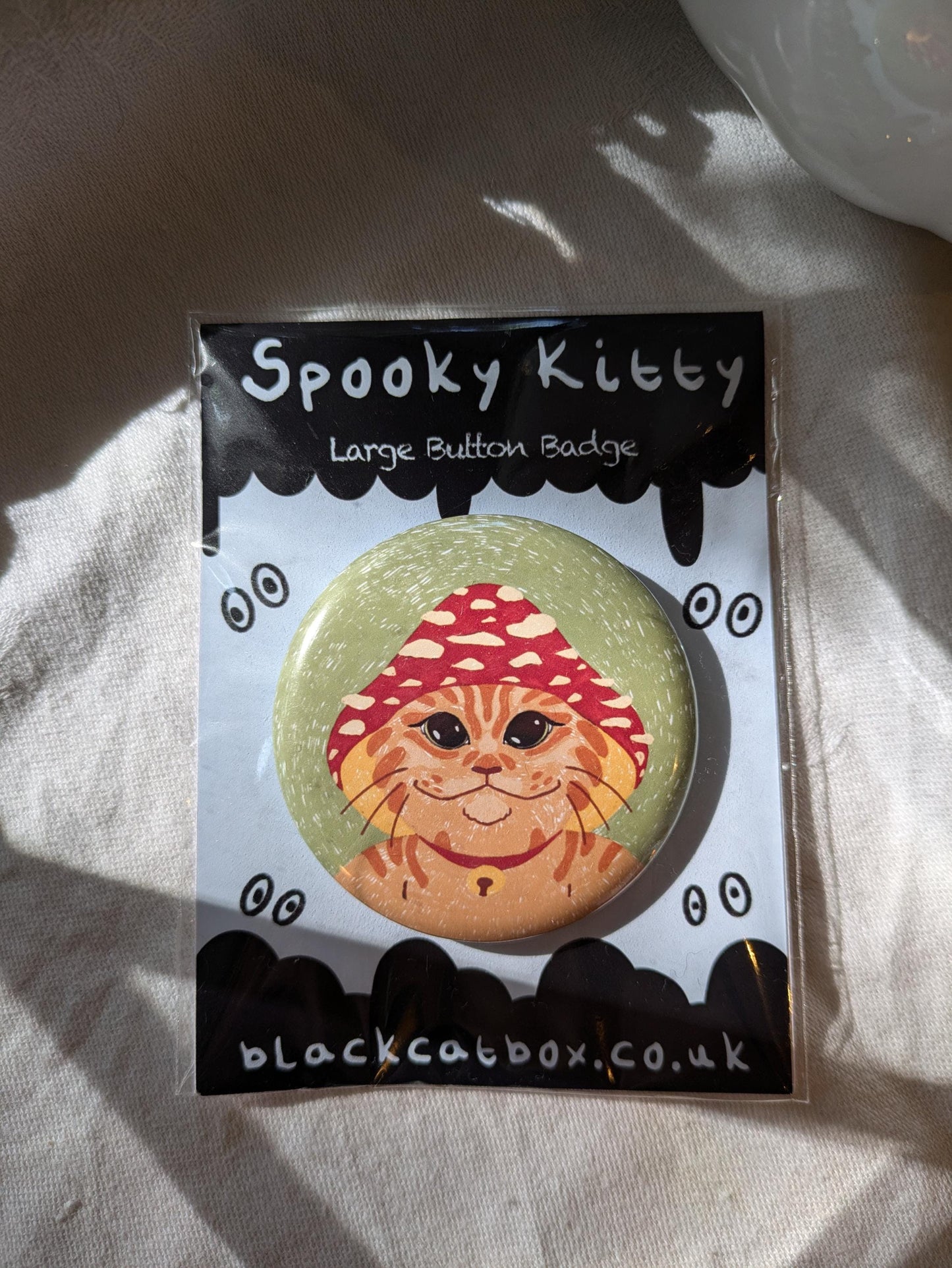 Spooky Kitty Button Badges- Large Badge, Cute Button Badge, Spooky Season, Halloween Badge, Halloween Pin, Kawaii Button Badge