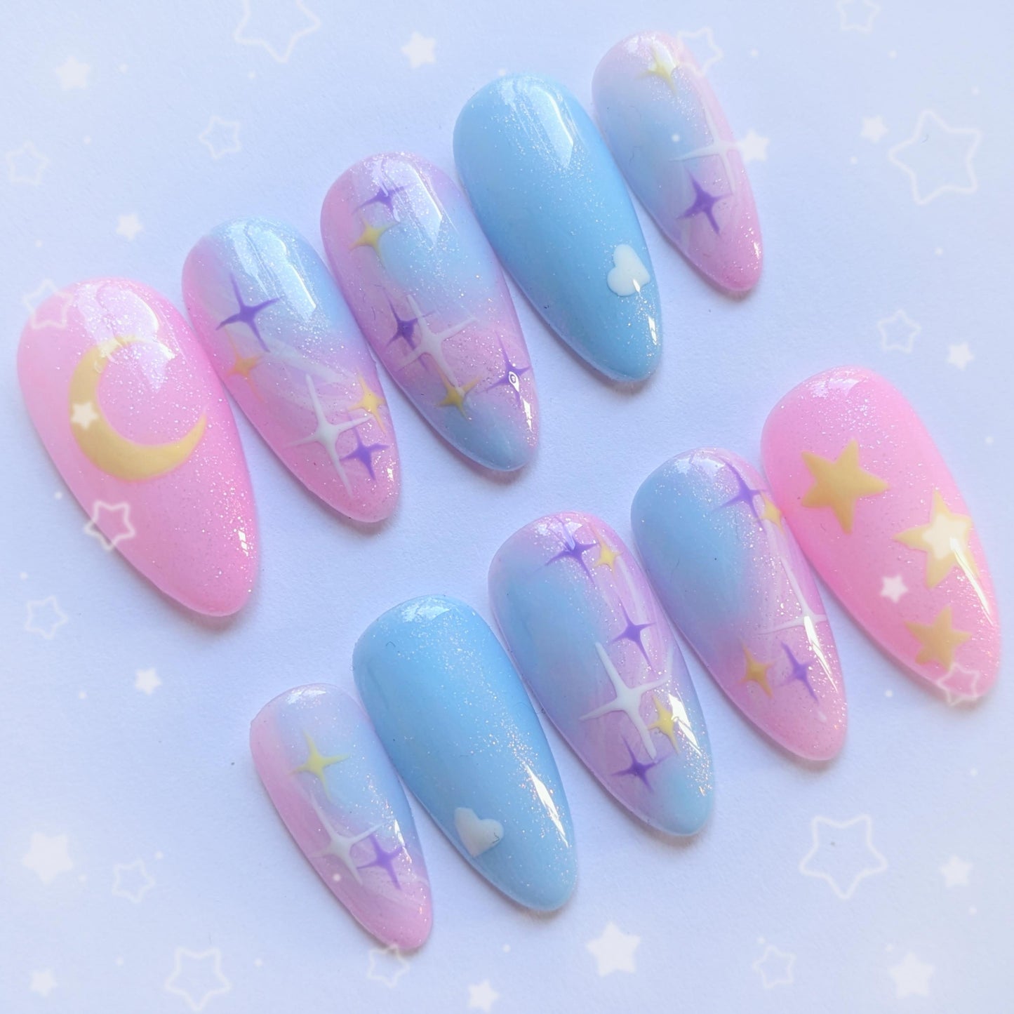 Pastel Galaxy Press on Nails-Hand painted Nails, Cute nails, Kawaii Nails, Galaxy Nails, Kawaii Press on, Gel Press On Nails, Celestial