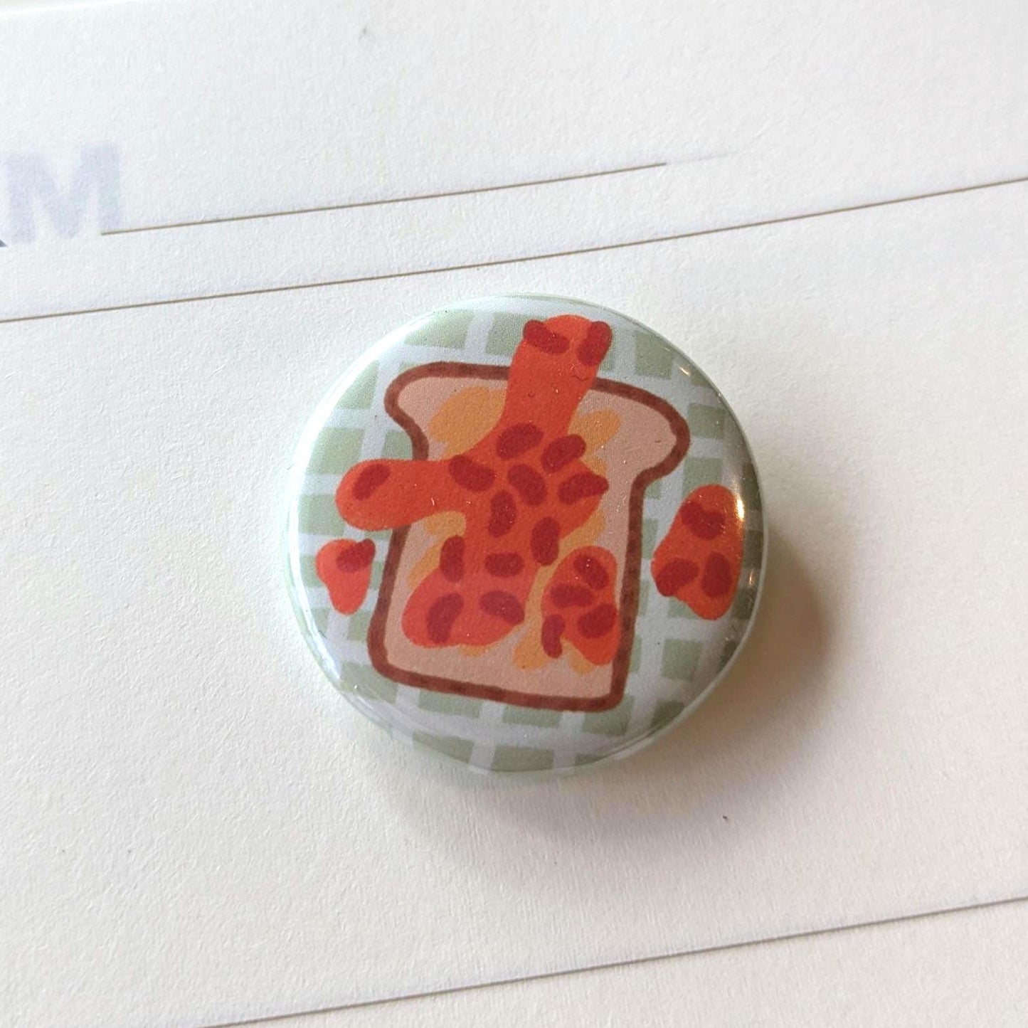 Toast Button Badges Set of 4 - Toast Badge, Beans on Toast badge, Bread Accessories, Food Pin Badge, Kawaii Food Pin Badge, Breakfast badge