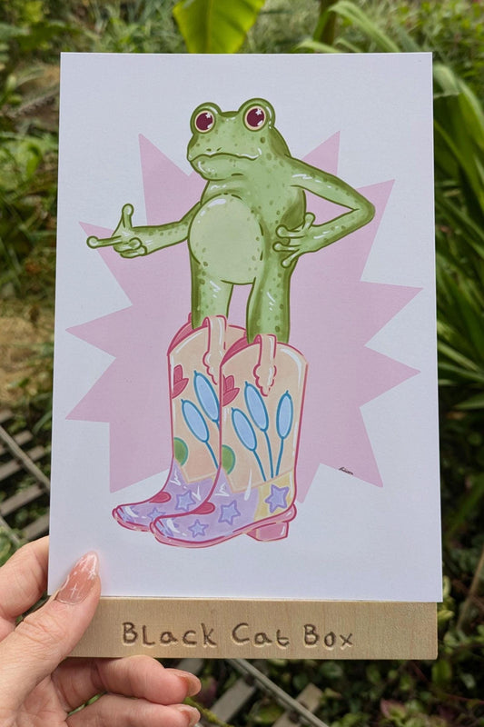 Cowboy Frog Art Print- Kawaii frog print, Cute print, Western Poster, Cowboy Boot Print, Student decor