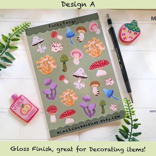 Funky Fungi Sticker Sheets- Mushroom Sticker Sheet, Fungi Stickers, Forest Stickers, Toadstool Stickers, Kawaii Stickers, Journal Stickers