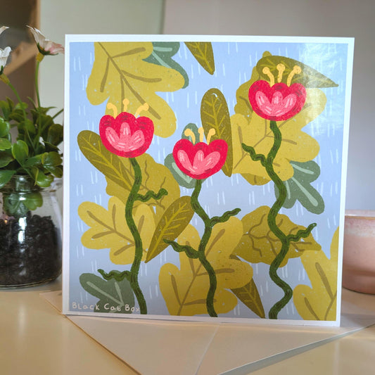 Floral Greetings Card- February Card, Flower Illustration, Cottage core Card, Kawaii Card, Birthday Card, Blank Card