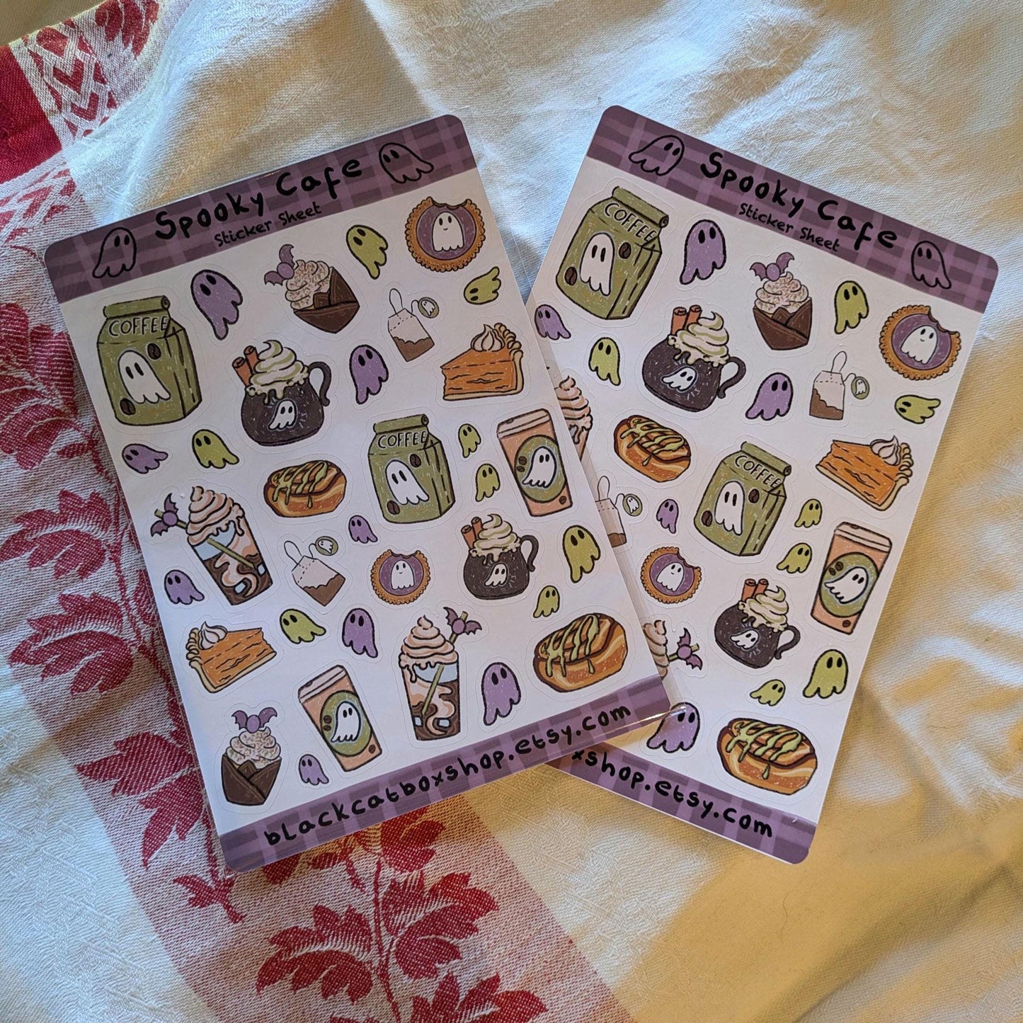 Spooky Café Sticker Sheet- Halloween stickers, Spooky Stickers, Ghost Stickers, Coffee Shop Stickers, Scrapbooking, Journaling, Kawaii