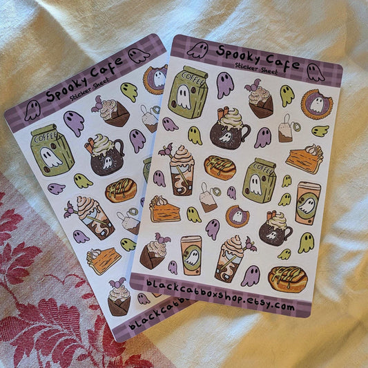 Spooky Café Sticker Sheet- Halloween stickers, Spooky Stickers, Ghost Stickers, Coffee Shop Stickers, Scrapbooking, Journaling, Kawaii