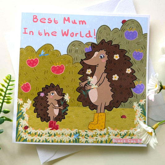 Hedgehog Mothers Day Cards -Best Mom Card, Grandma Card, Kids Mothers Day Card, Floral Mothers Day Card, Happy Mothers day Card