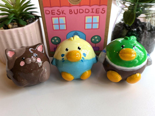 Desk Buddies- Desk Friend, Desk Buddy, Shelf Ornament, Office Ornament, Kawaii Figurine, Cute Figurine, Worry Pet, Hand made, Clay Pet