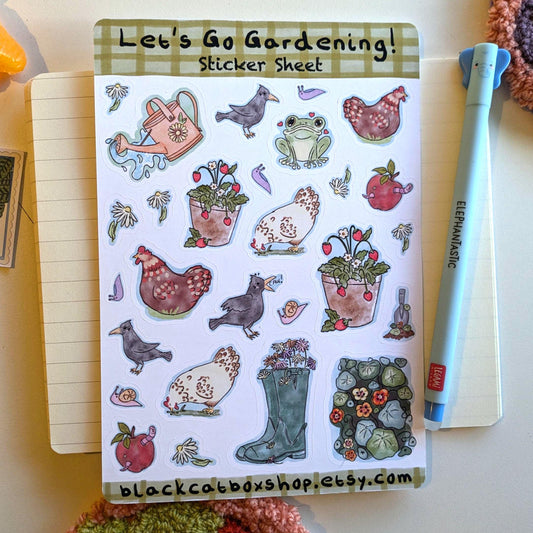 Gardening Sticker Sheet- Matte Sticker sheet, Cottagecore Stickers, Garden Stickers, Spring Stickers, Welly boot Stickers, Chicken Stickers
