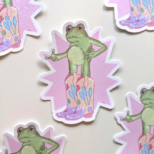 Cowboy frog waterproof Vinyl Sticker- kawaii sticker, laptop sticker, journal sticker, Frog sticker, Cowboy sticker