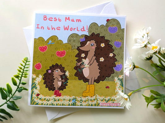 Hedgehog Mothers Day Cards -Best Mom Card, Grandma Card, Kids Mothers Day Card, Floral Mothers Day Card, Happy Mothers day Card