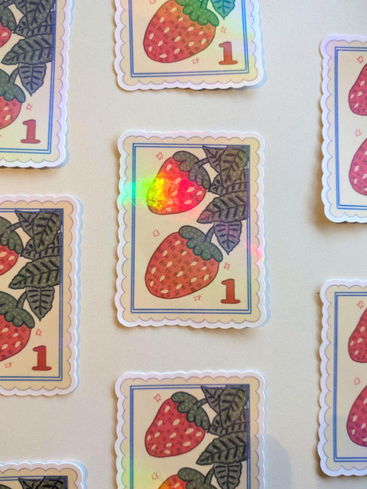 Strawberry Sticker- Waterproof Sticker, Vinyl, Holo Sticker, Laptop Decals, Journal Sticker, Planner sticker