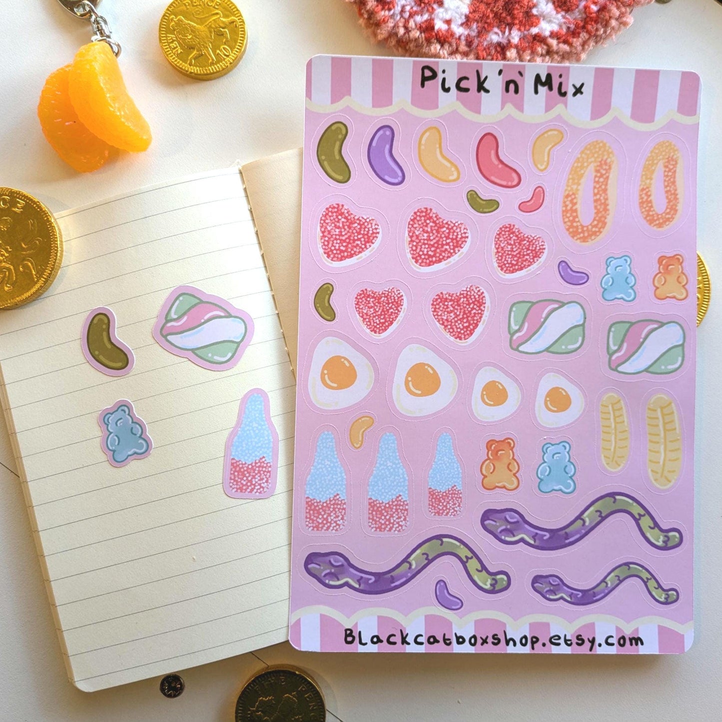 Pick N Mix Sticker Sheet- Sweet Shop Stickers, Candy Stickers, Kawaii Stickers, Journaling, Scrapbooking, Kids Craft, Planner Stickers
