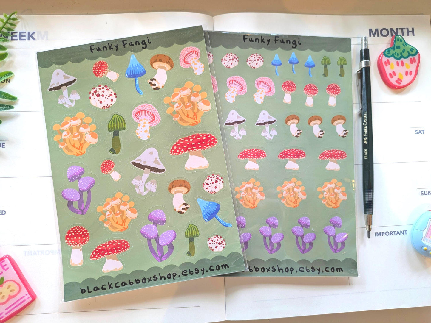 Funky Fungi Sticker Sheets- Mushroom Sticker Sheet, Fungi Stickers, Forest Stickers, Toadstool Stickers, Kawaii Stickers, Journal Stickers