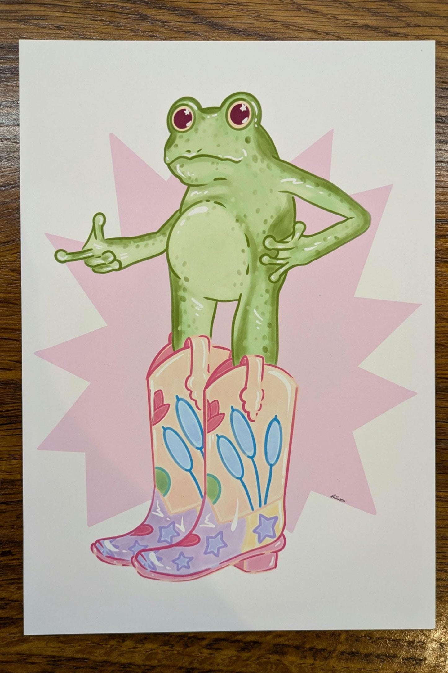 Cowboy Frog Art Print- Kawaii frog print, Cute print, Western Poster, Cowboy Boot Print, Student decor