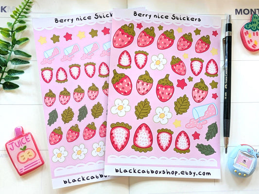 Berry Nice Sticker Sheets- Spring Stickers, Floral Stickers, Gardening Stickers, Strawberry Stickers, Kawaii Stickers, Journal Stickers