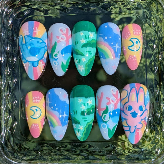 Tamagotchi Paradise Press on Nails-Hand painted Nails, Cute nails, Kawaii Nails, Geeky Nails, Kawaii Press on, Gel Press On Nails, Pastel