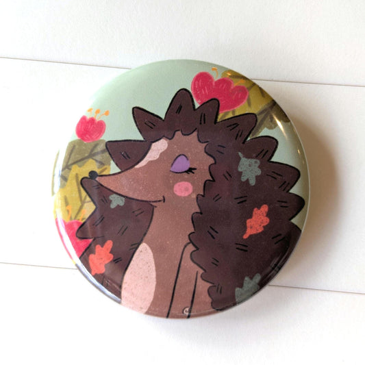 Hedgehog Button Badge- Cottagecore Button Badge, Whimsical Button Badge, Bag Accessories, Kawaii Pin Badge, Kawaii Badge, Kawaii accessories