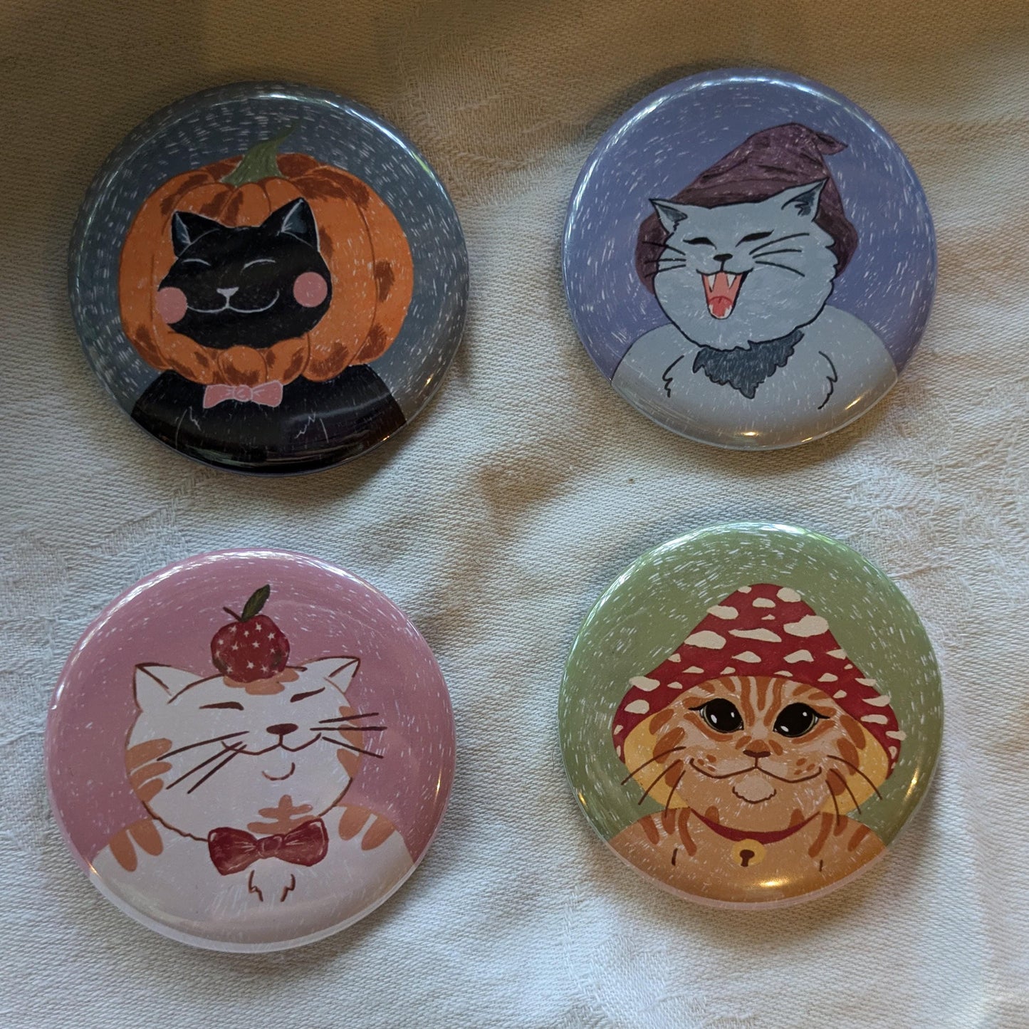 Spooky Kitty Button Badges- Large Badge, Cute Button Badge, Spooky Season, Halloween Badge, Halloween Pin, Kawaii Button Badge