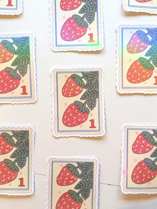 Strawberry Sticker- Waterproof Sticker, Vinyl, Holo Sticker, Laptop Decals, Journal Sticker, Planner sticker