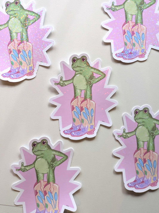 Cowboy frog waterproof Vinyl Sticker- kawaii sticker, laptop sticker, journal sticker, Frog sticker, Cowboy sticker
