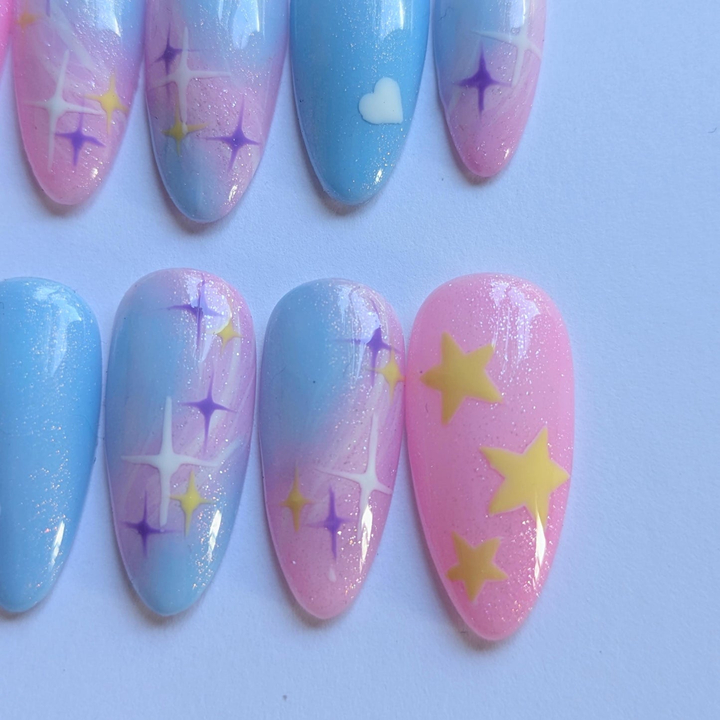 Pastel Galaxy Press on Nails-Hand painted Nails, Cute nails, Kawaii Nails, Galaxy Nails, Kawaii Press on, Gel Press On Nails, Celestial
