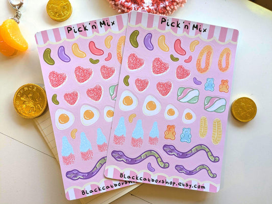 Pick N Mix Sticker Sheet- Sweet Shop Stickers, Candy Stickers, Kawaii Stickers, Journaling, Scrapbooking, Kids Craft, Planner Stickers